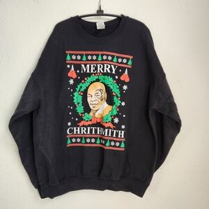 Gildan Mike Tyson Merry Chrithmith Crewneck Black Sweatshirt, Size XL